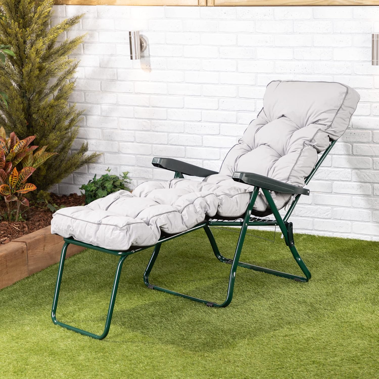 Folding Garden Sun Lounger with Cushion 5 Position Grey