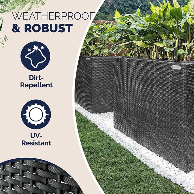 Large Tall Rattan Planter Box 95cm Black with 4 Pots