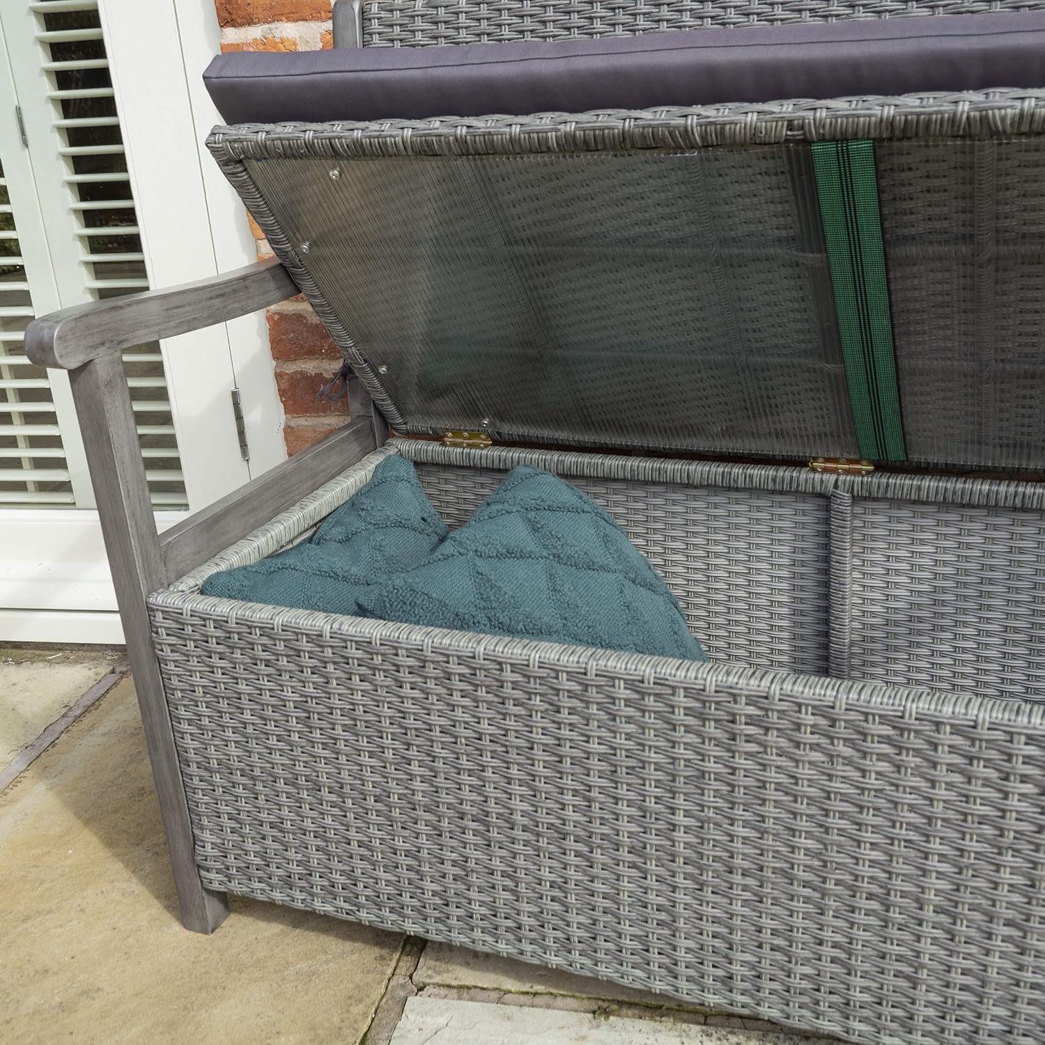 Rattan Garden Storage Bench 2 Seater Grey Patio Seat Box
