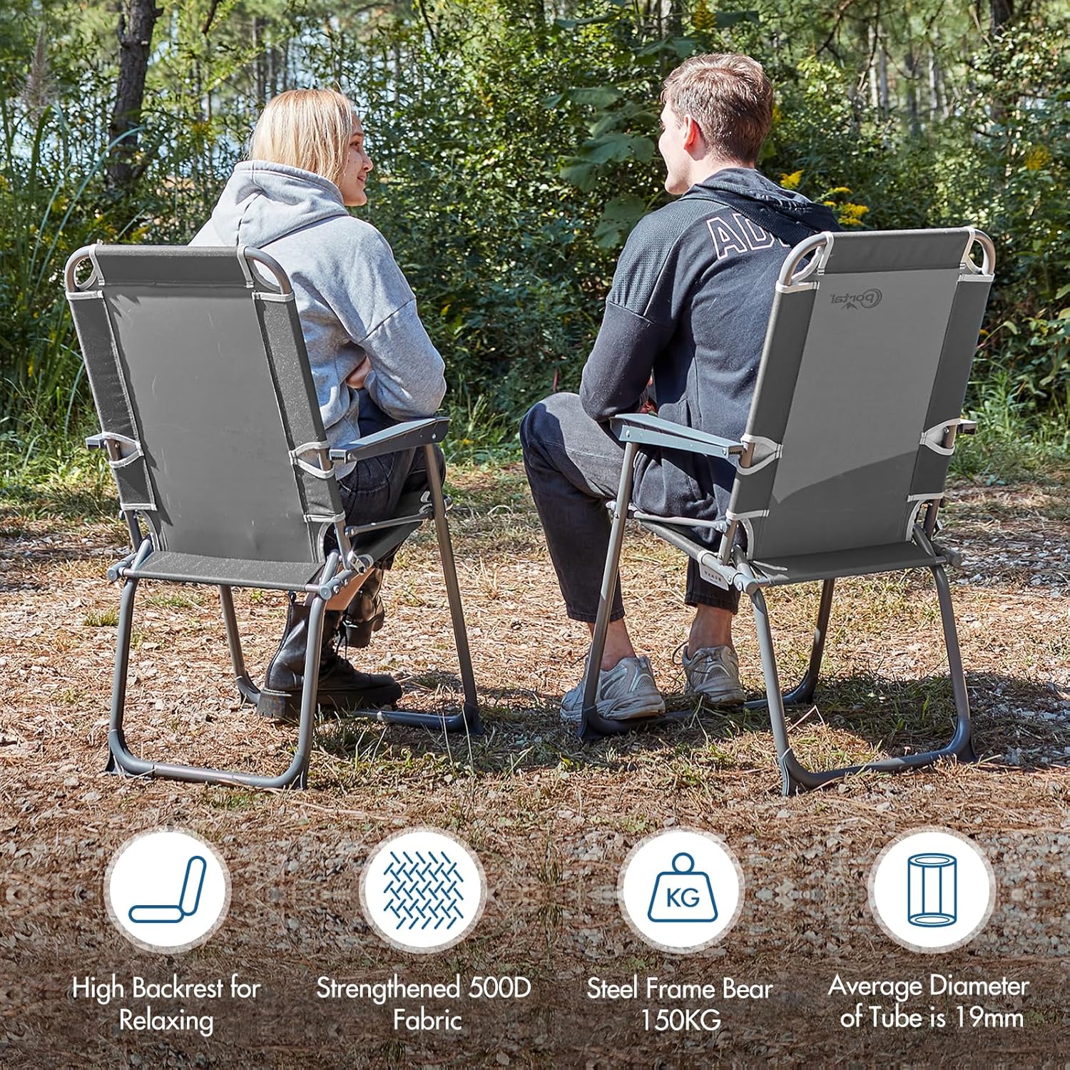 Lightweight Folding Camping Chair High Back Grey