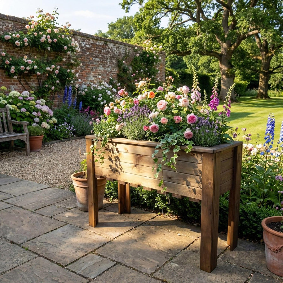 Extra Large Raised Wooden Garden Trough Planter 109cm