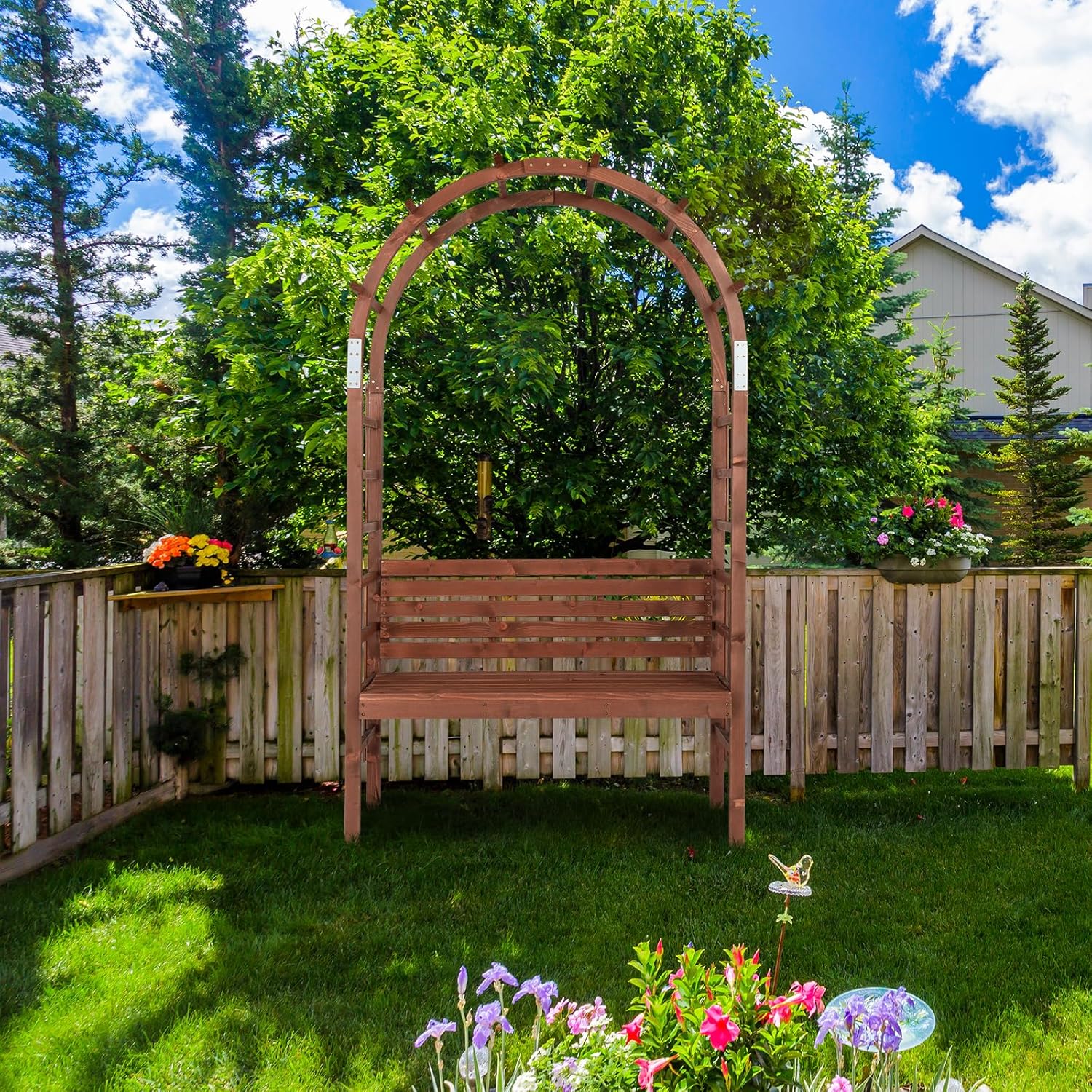 Wooden Garden Arch with Bench 2 Seater Arbour Trellis Pergola Seat