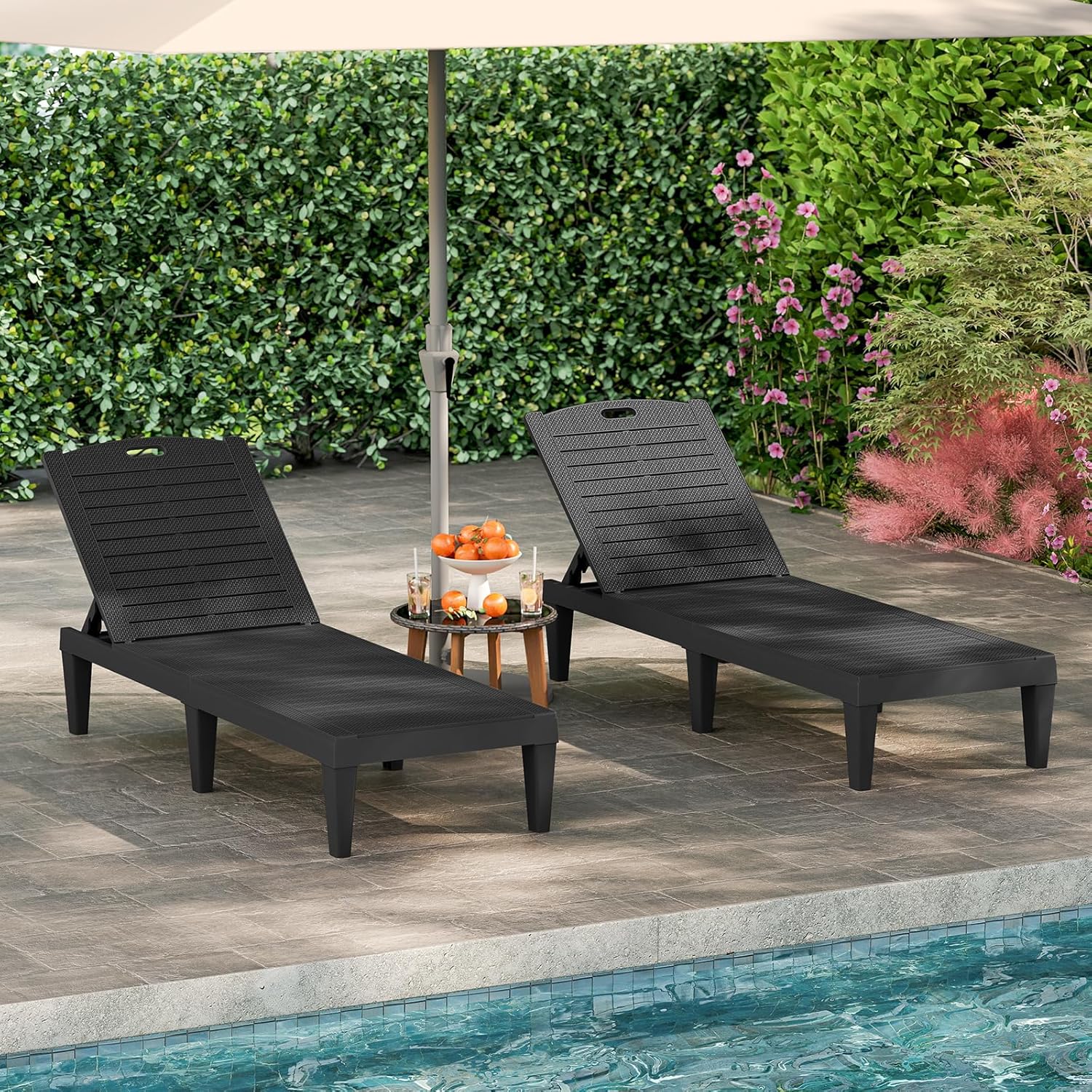 Set of 2 Rattan Style Sun Loungers Black 5 Level