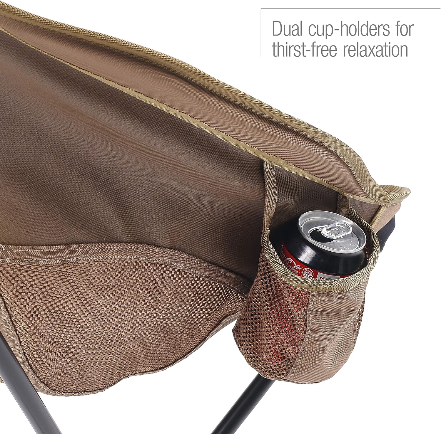 High Back Camping Chair Wide Foldable Tan