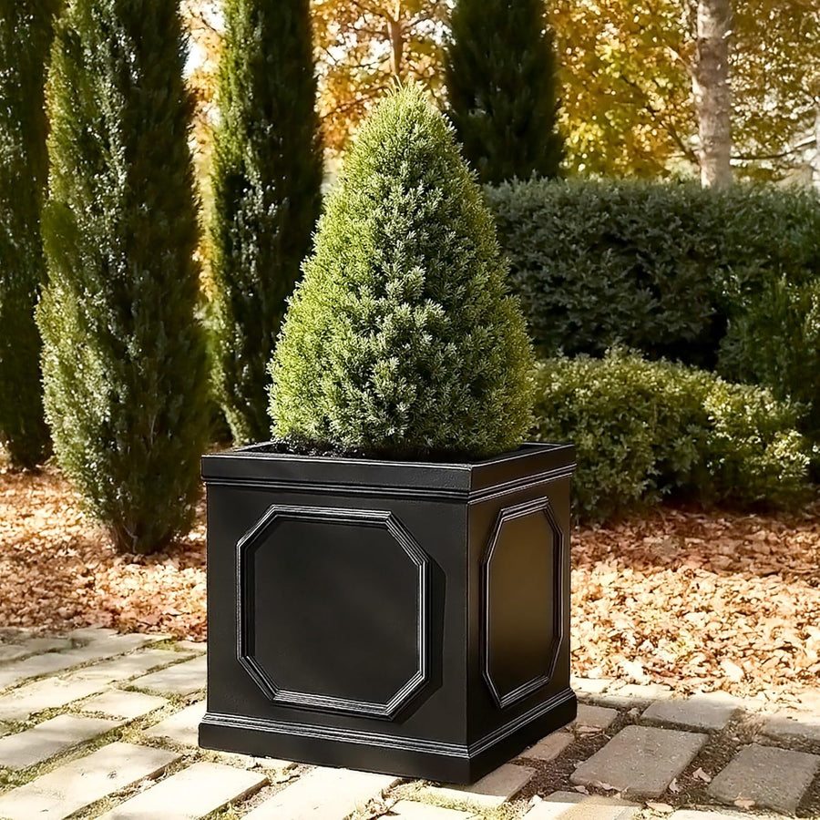 45cm Square Planter Faux Lead Dark Grey Garden Tree Pot