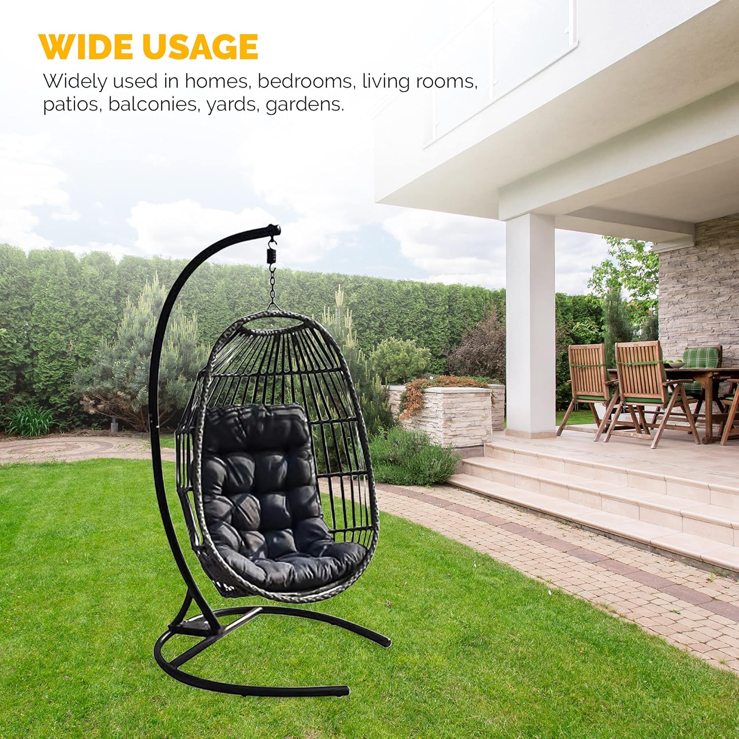 Hanging Egg Chair with Stand Foldable Rattan Swing Grey