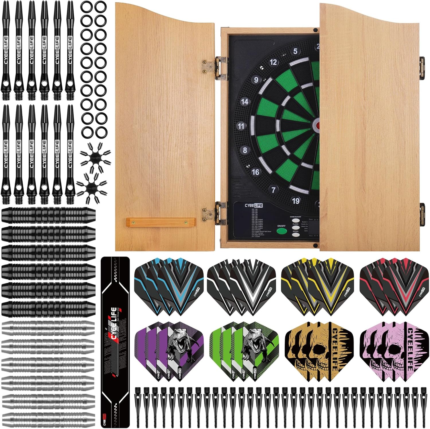 Electronic Dartboard Cabinet 8 Player LED 34 Games 12 Darts Set