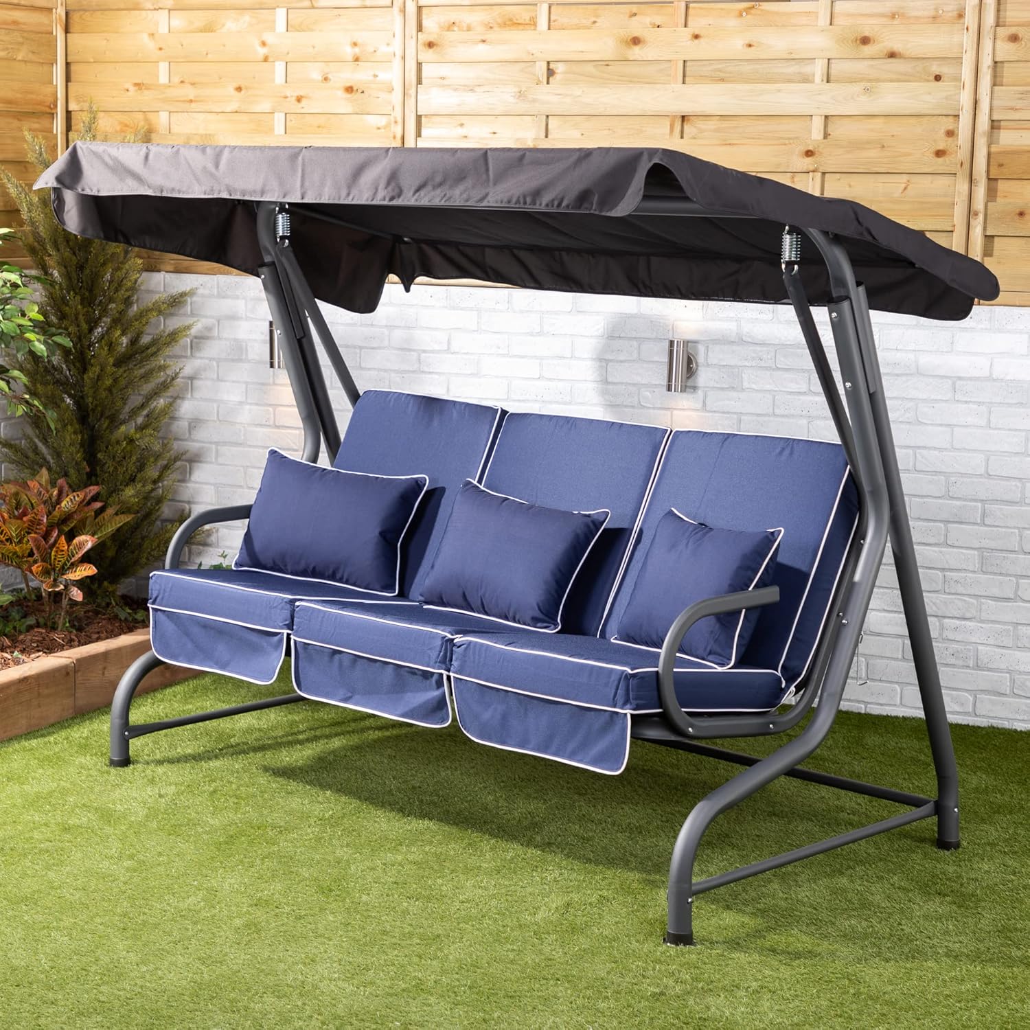 3 Seater Garden Swing Seat Canopy Cushions Heavy Duty Patio 250kg