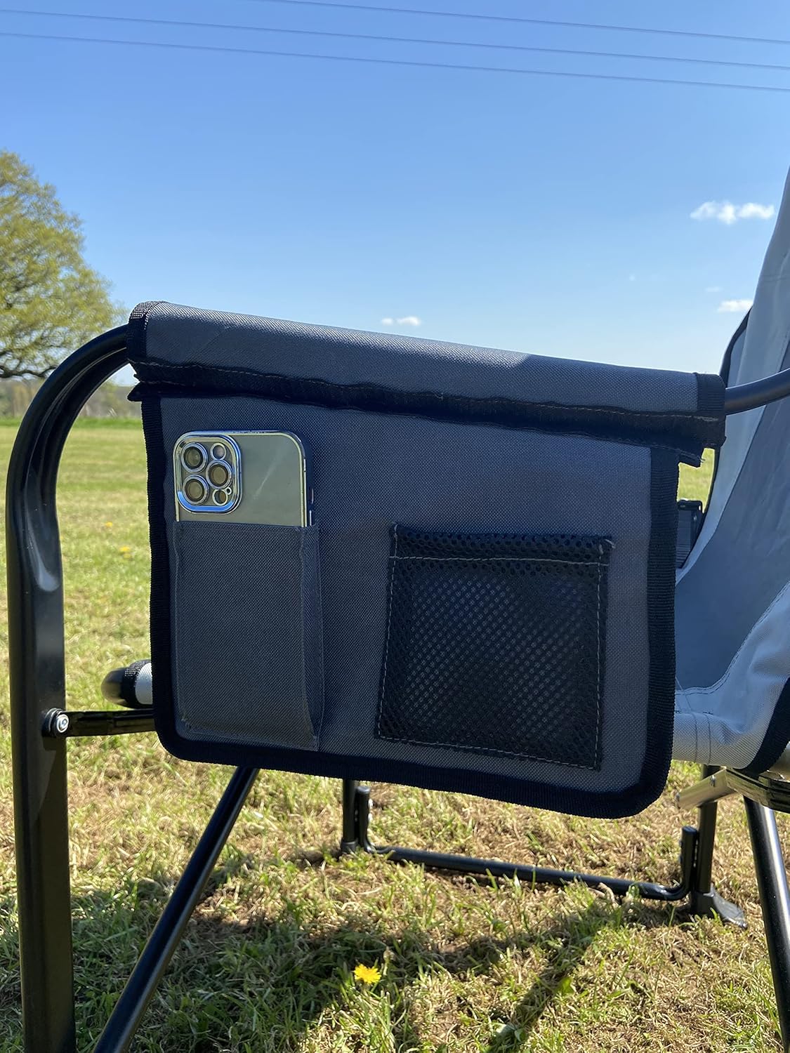 2 Pack Grey Directors Camping Chairs with Table