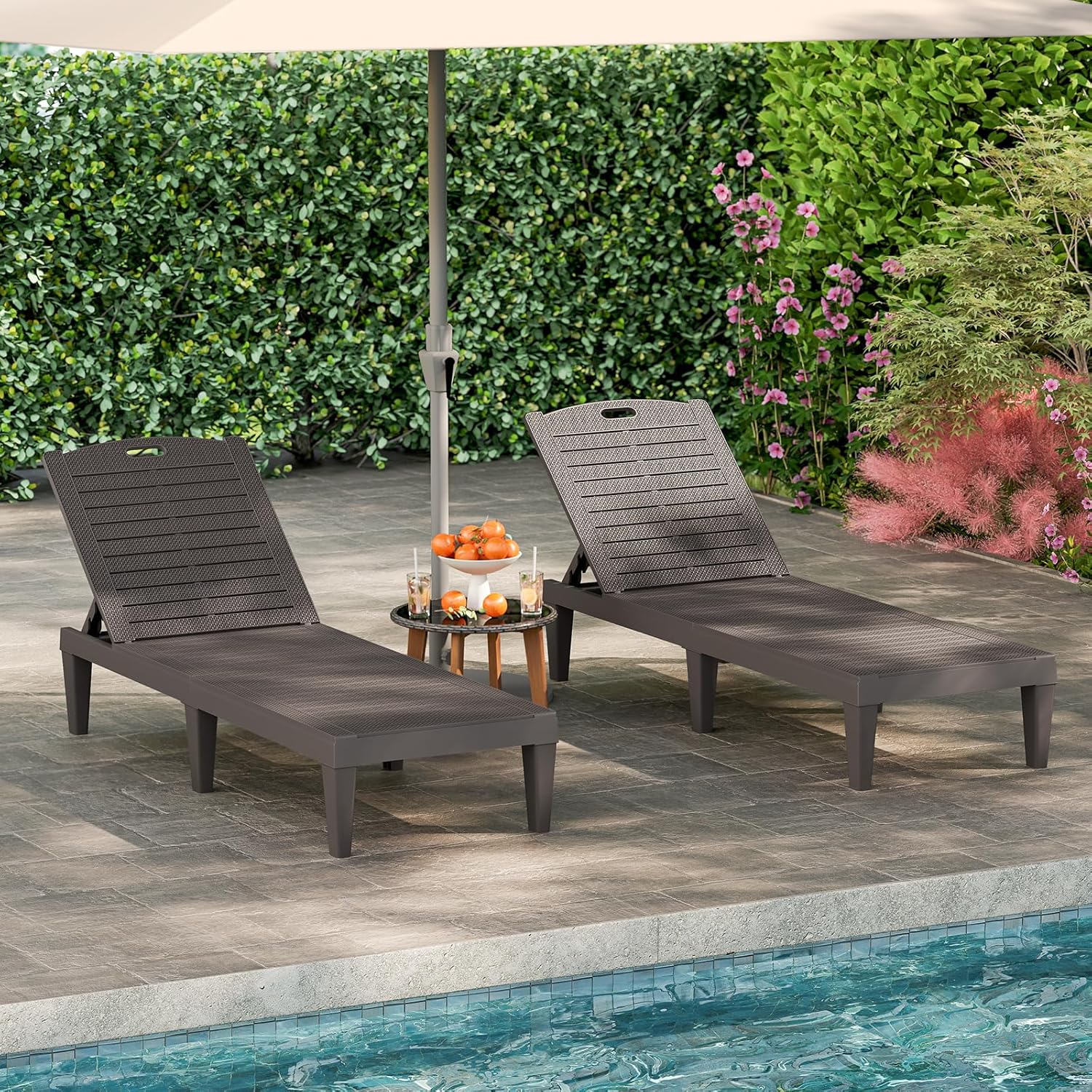 Set of 2 Rattan Style Sun Loungers Brown 5 Level