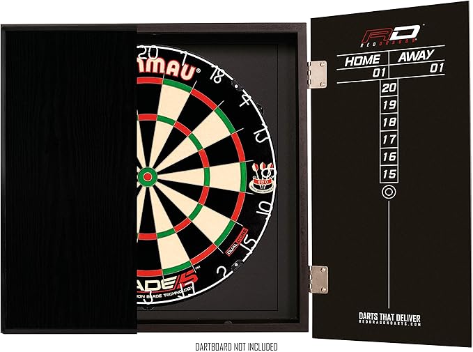 Dartboard Cabinet Wooden Black Scoreboard Doors Wall Mount
