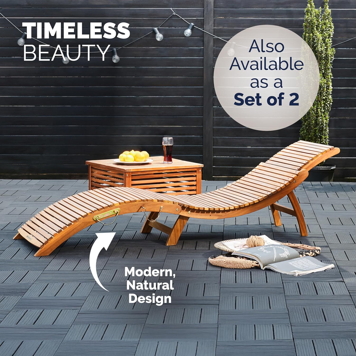 Foldable Wooden Sun Lounger Acacia Garden Recliner Brown
