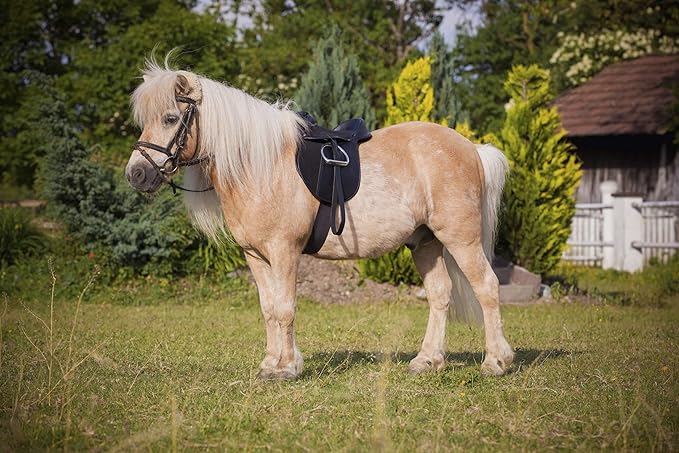 Synthetic Pony Saddle Set Black With Stirrups Straps