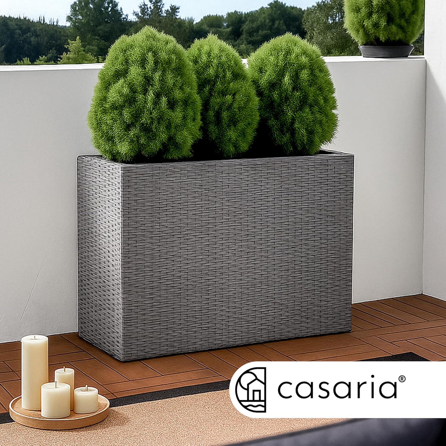Large Tall Rattan Planter Box 83cm Grey with 3 Inner Pots