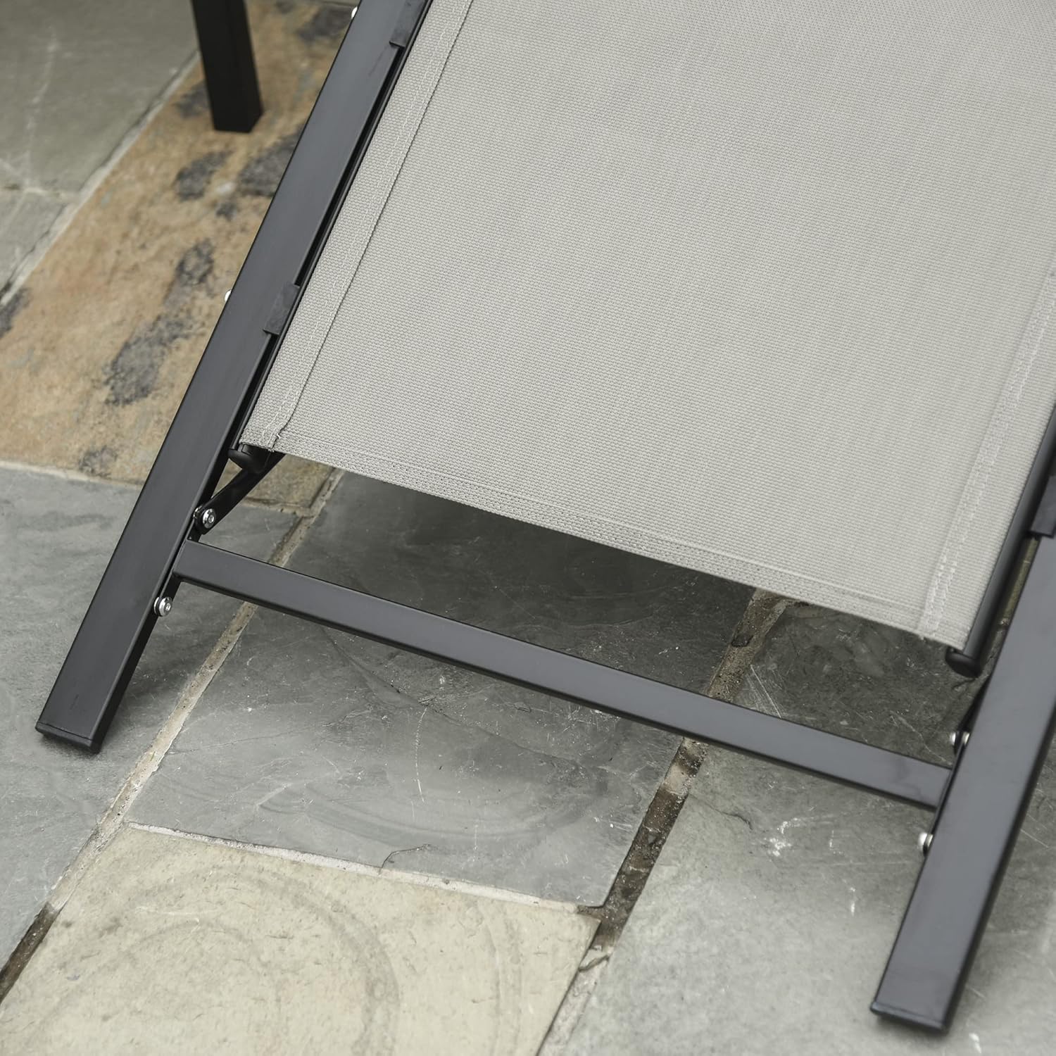 3 Piece Patio Recliner Chair Set with Glass Table Grey