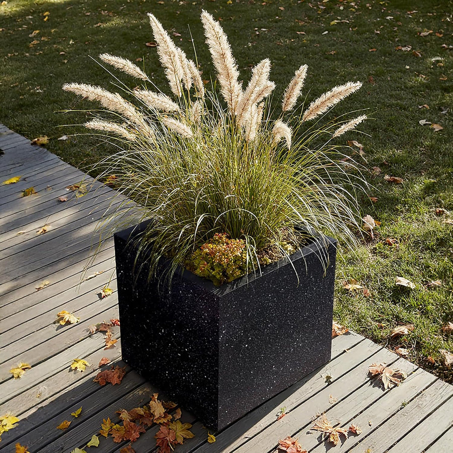 30cm Black Terrazzo Square Planter Stone Effect Garden Pot