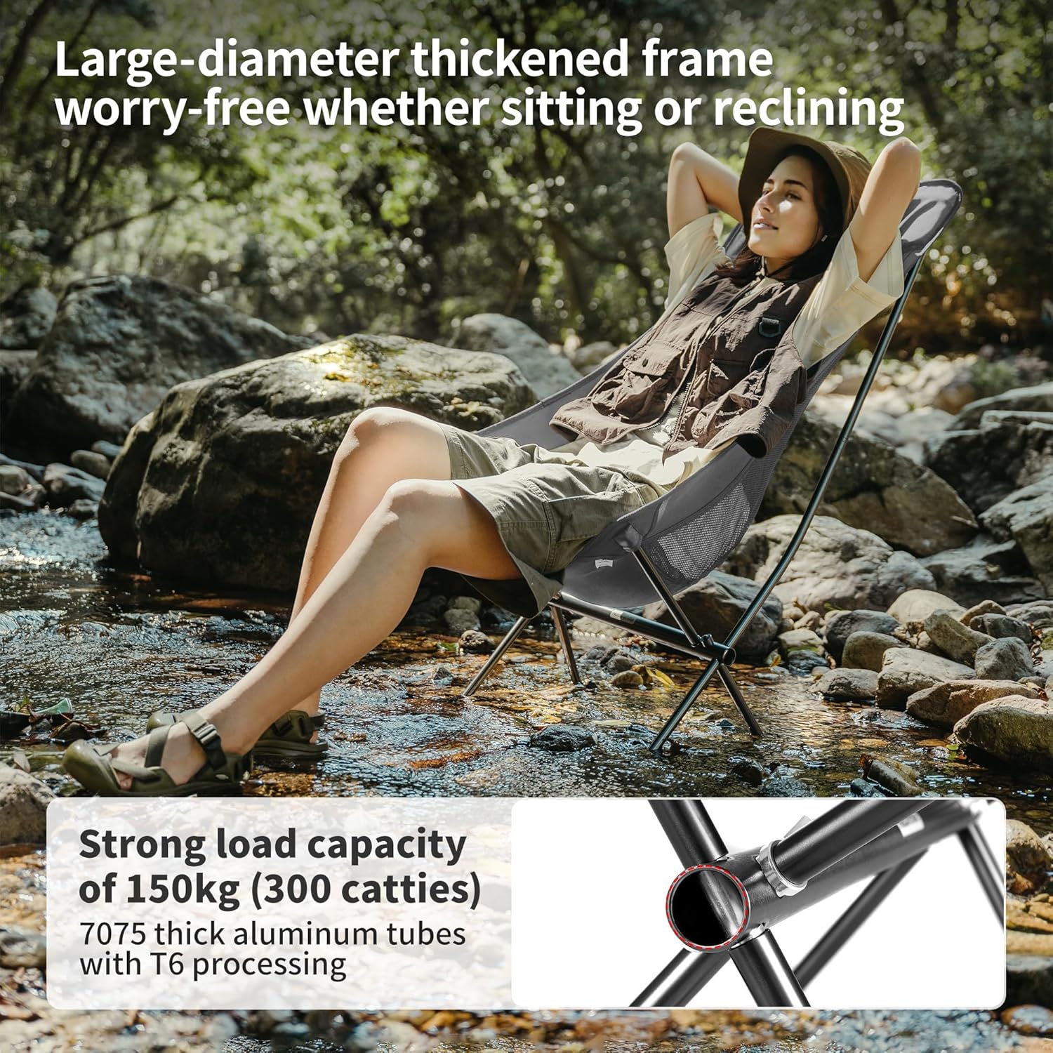 Ultralight Folding Camping Chair 150KG Grey