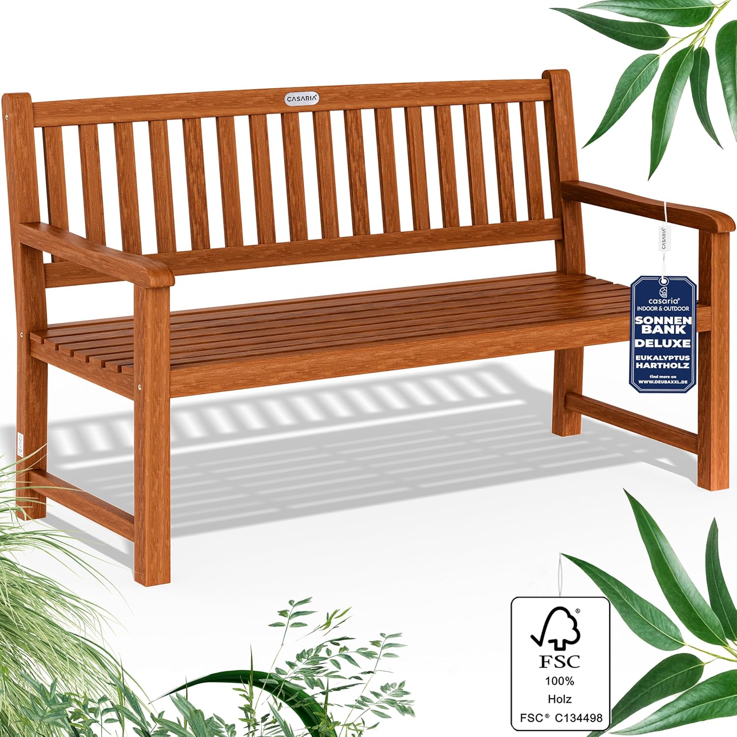 3 Seater Wooden Garden Bench 152cm Eucalyptus Outdoor Patio Bench