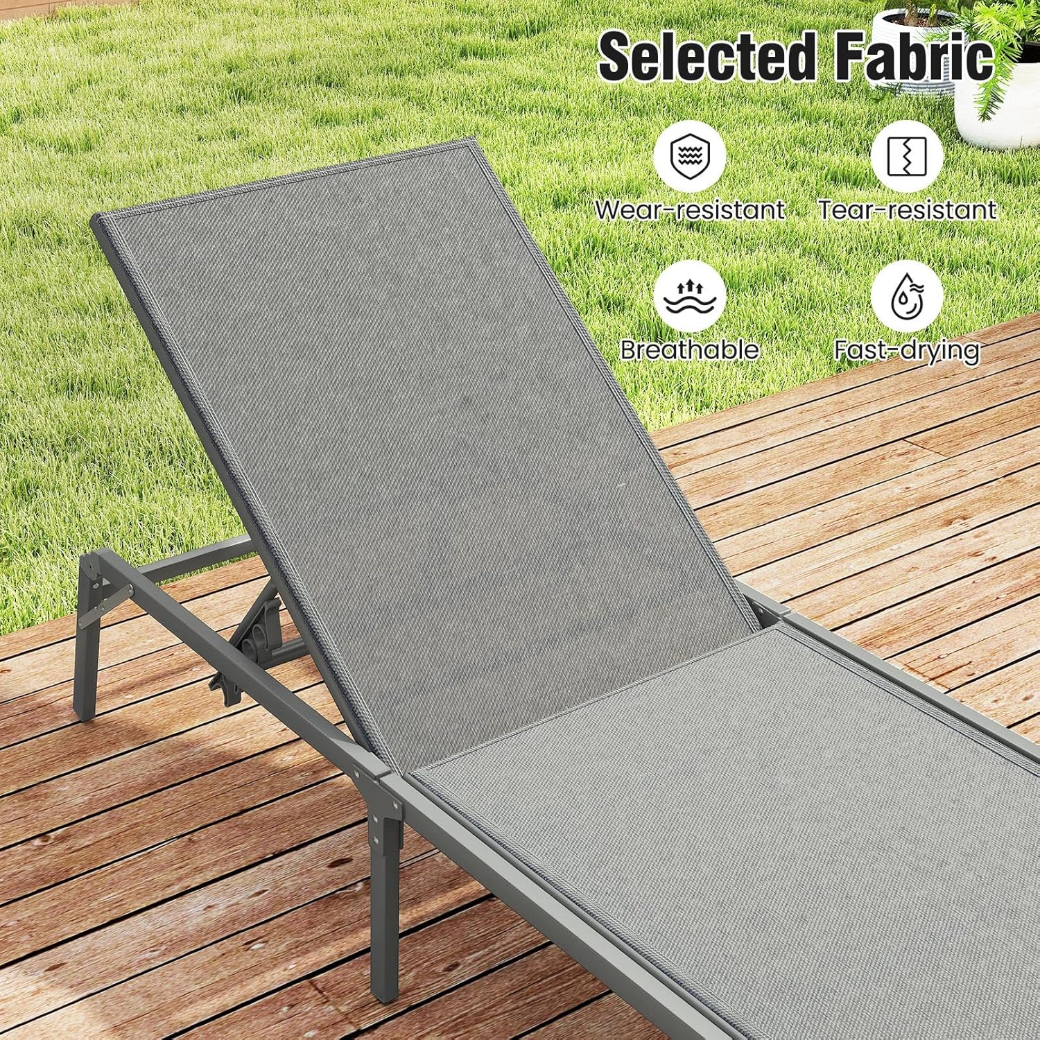 Folding Sun Lounger 5 Position Reclining Garden Chair Grey