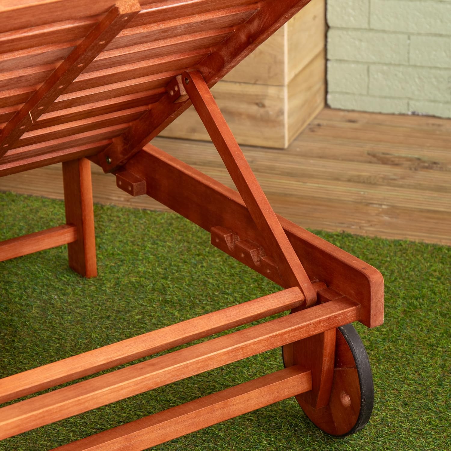 Wooden Sun Lounger with Wheels Foldable Adjustable 1.9m