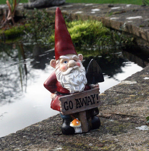 Funny Garden Gnome Go Away Sign Statue Resin Outdoor Decor