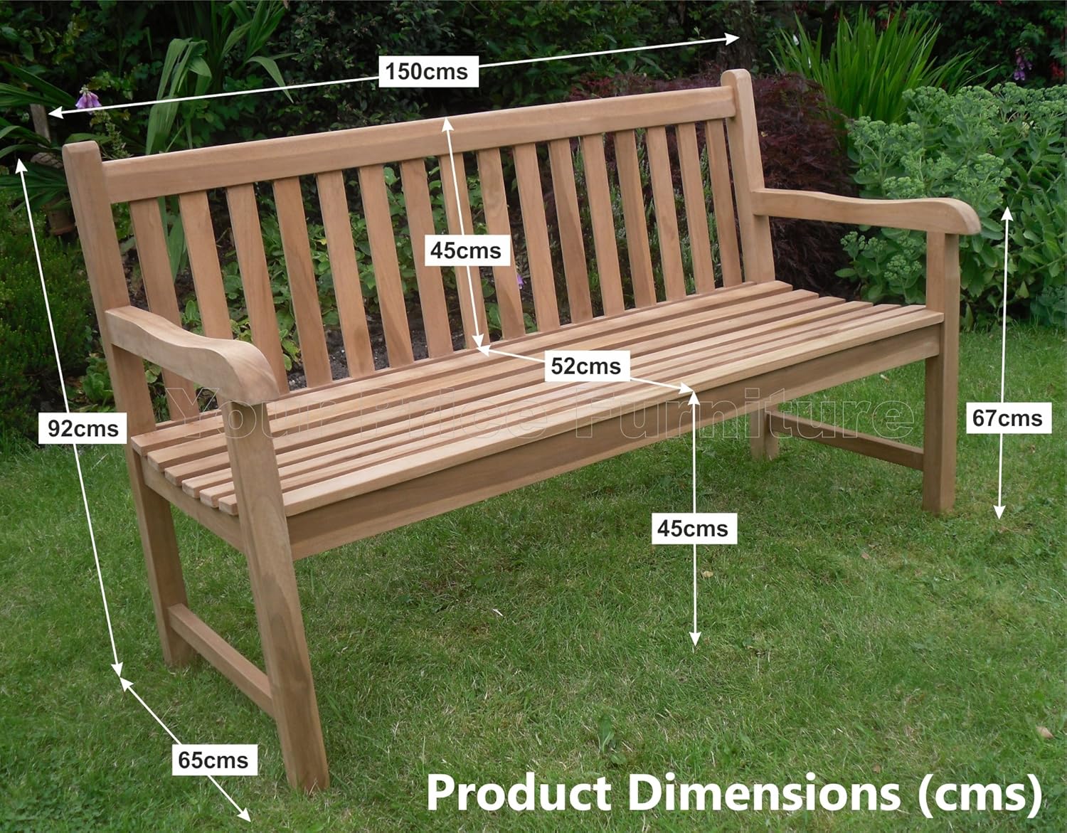 5FT Teak Garden Bench 3 Seater Patio Park Seat Wooden
