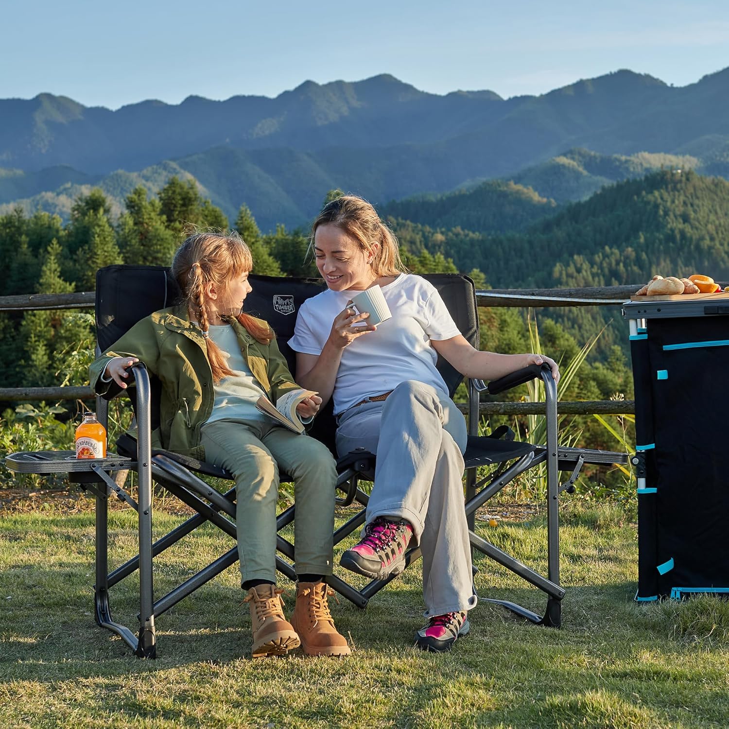 Double Camping Chair 2 Seater Folding Love Seat 300KG Black