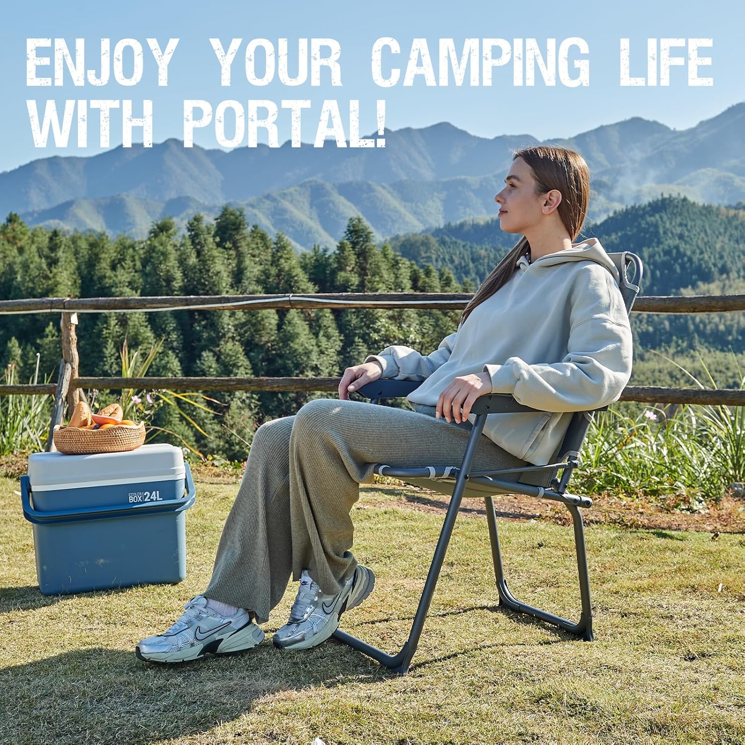 Lightweight Folding Camping Chair High Back Grey