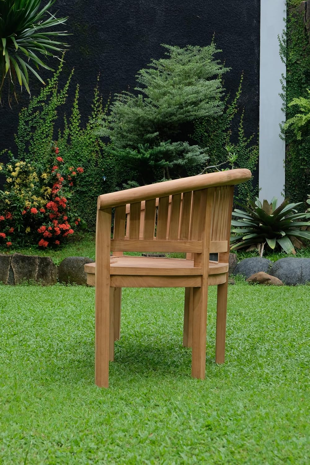 Extra Thick Teak Wood Banana Garden Bench w/ Green Cushion Patio Seat 168cm