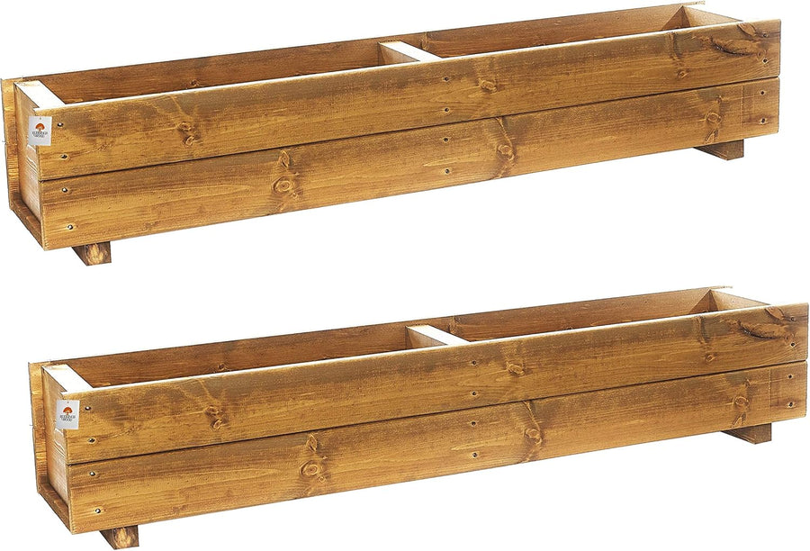 Set of 2 Large Wooden Trough Planters 120cm Garden Boxes