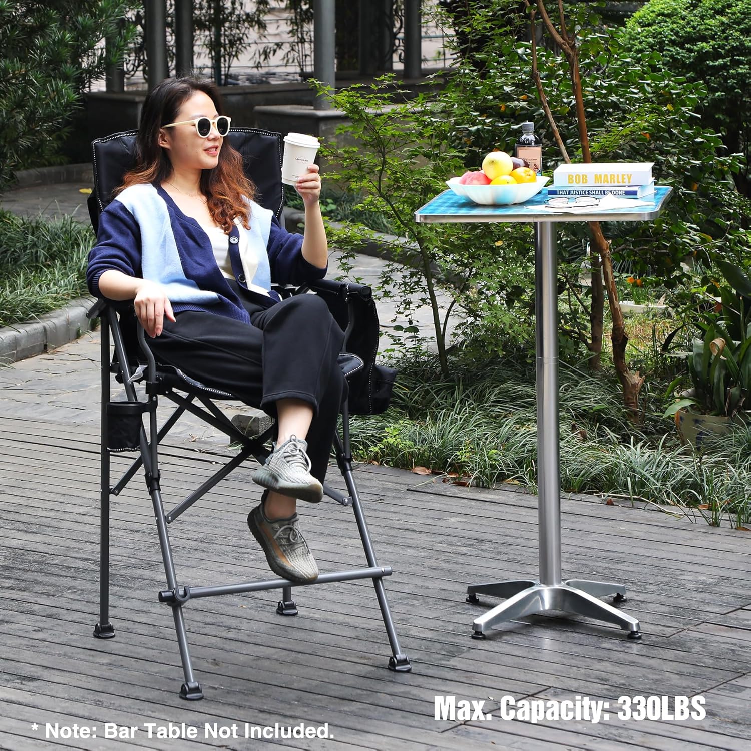 Tall Folding Directors Chair with Footrest Portable Camping Chair Black Gray