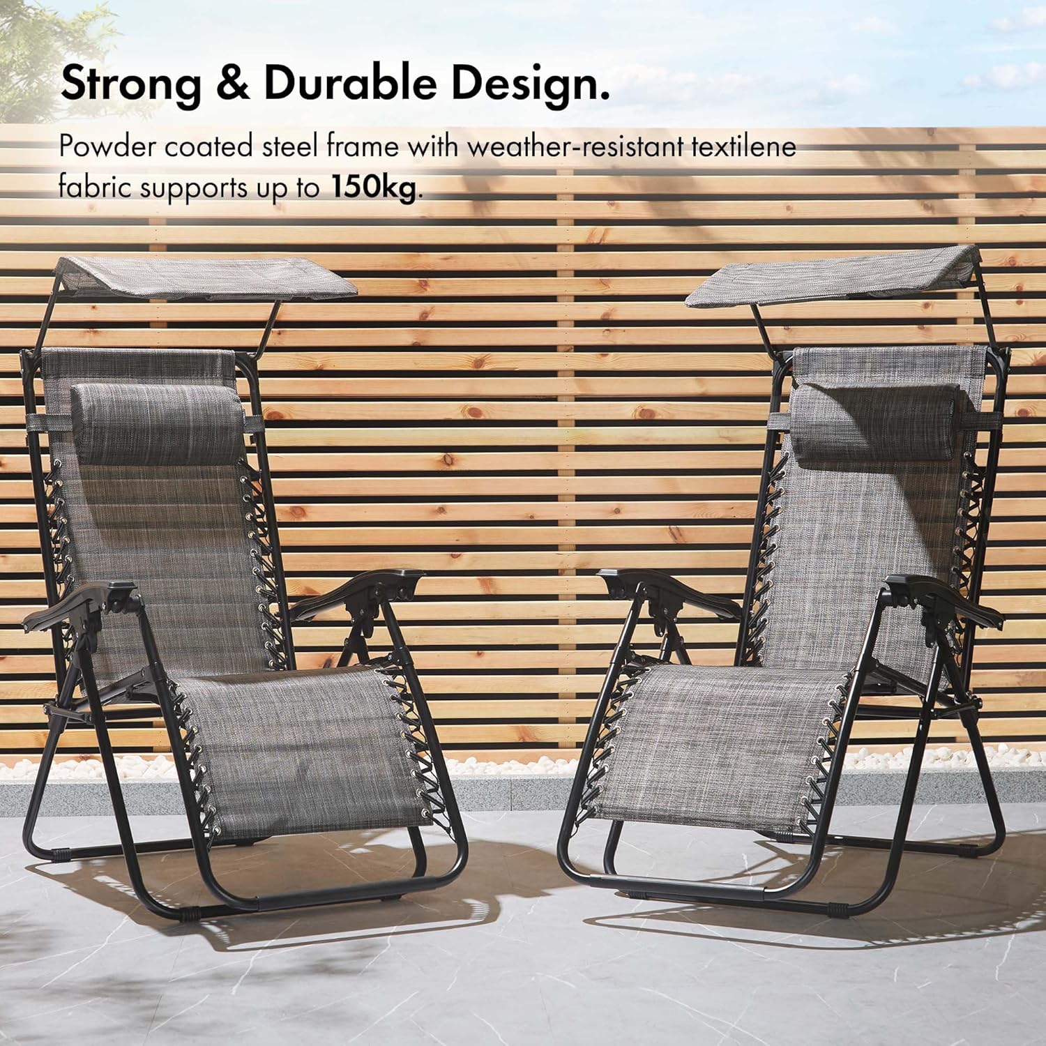 2 Zero Gravity Reclining Garden Chairs with Canopy Grey