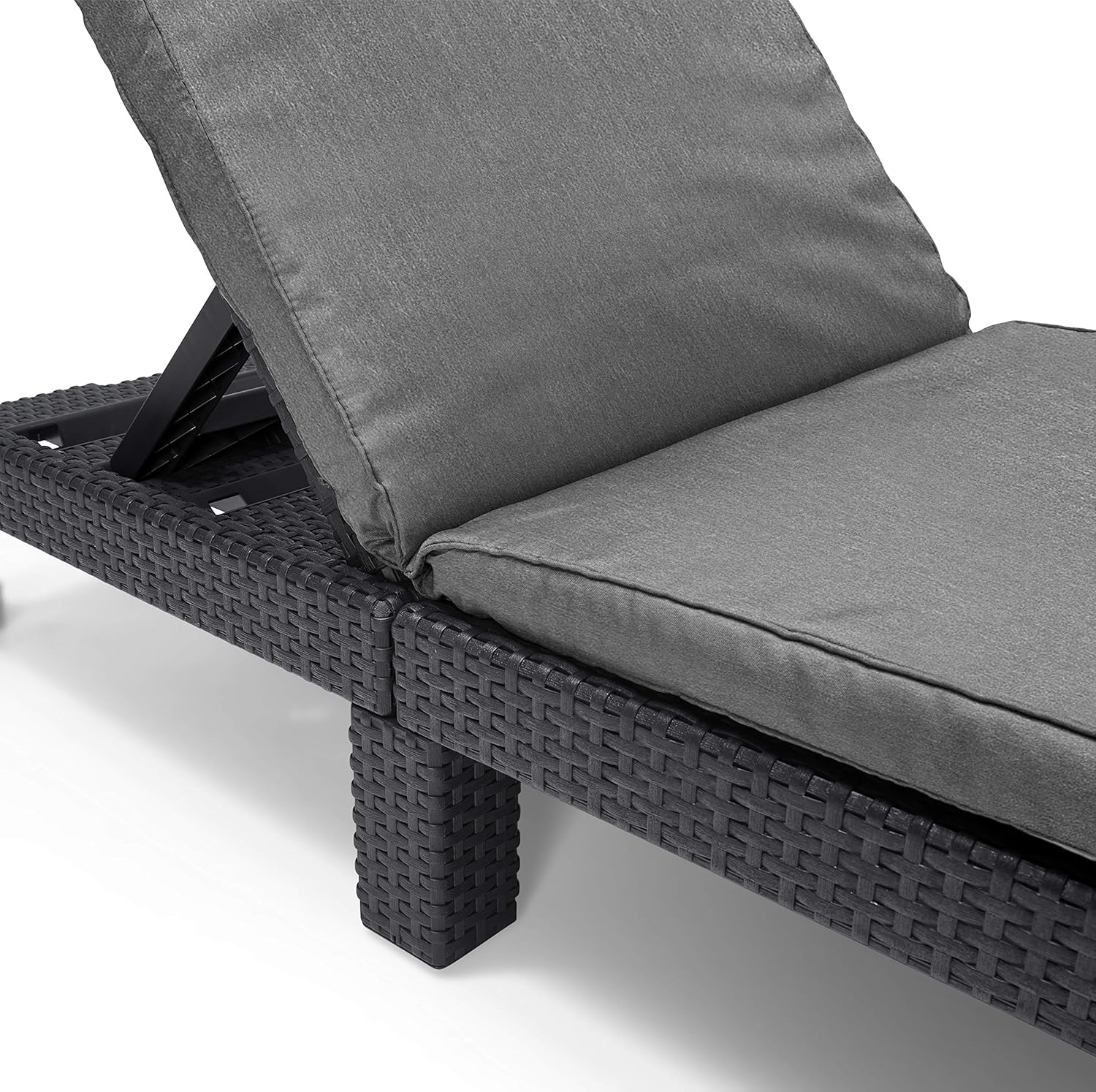 Rattan Effect Sun Lounger Adjustable Headrest Cushion Grey