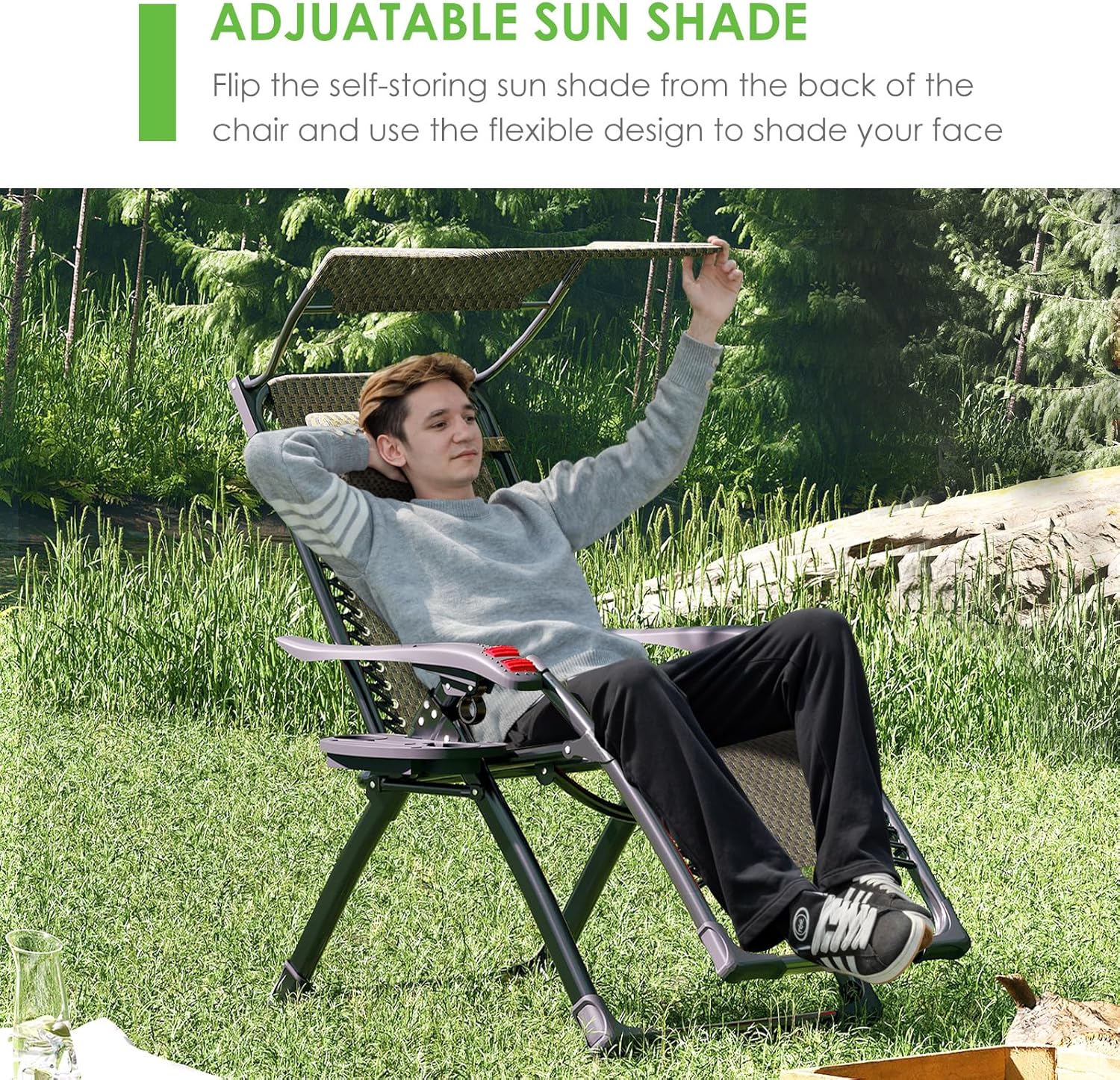 Zero Gravity Chair with Canopy Folding Recliner Black