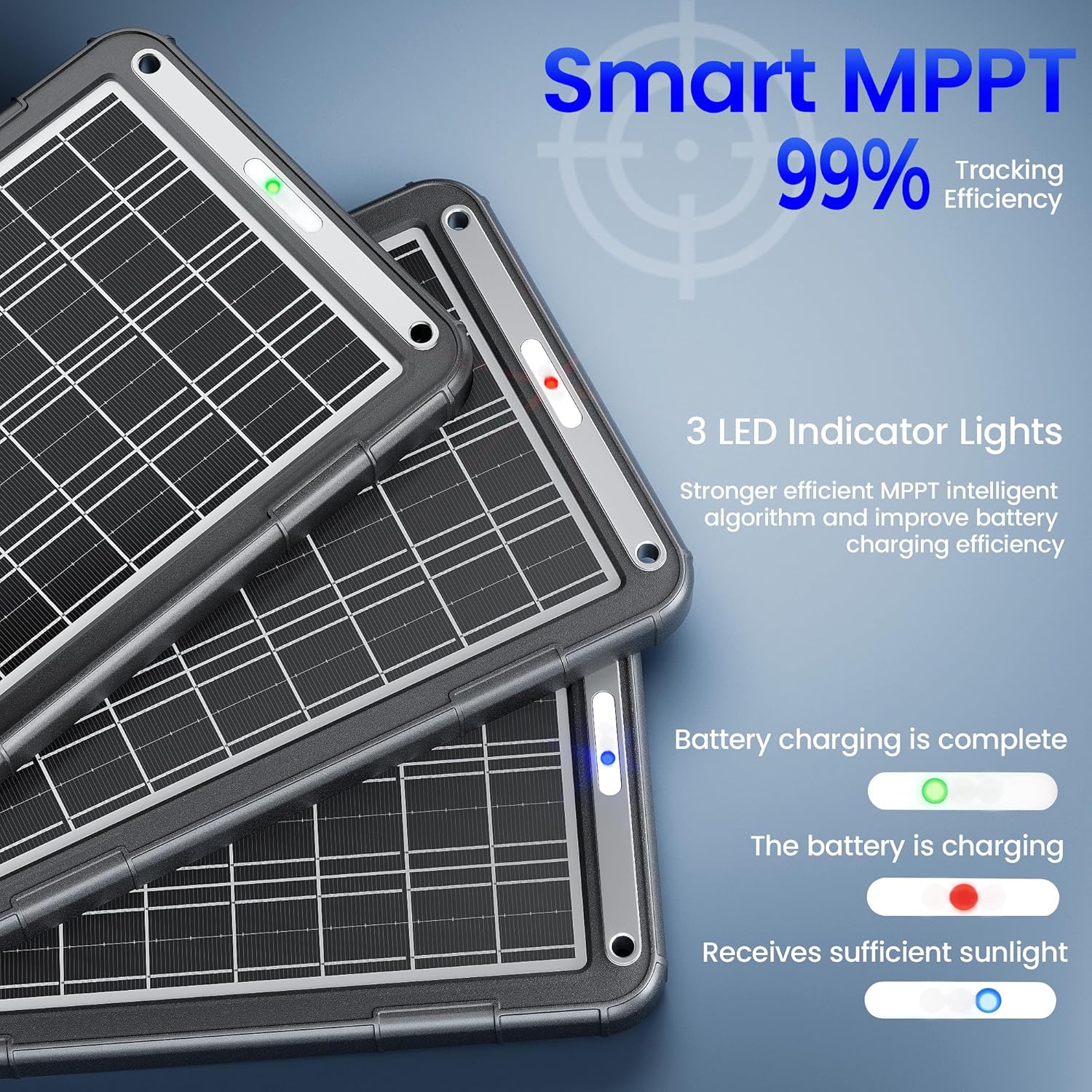 15W Solar Battery Charger 12V MPPT Car RV Boat Maintainer