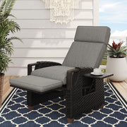 Rattan Recliner Sun Lounger Chair with Flip Table Grey