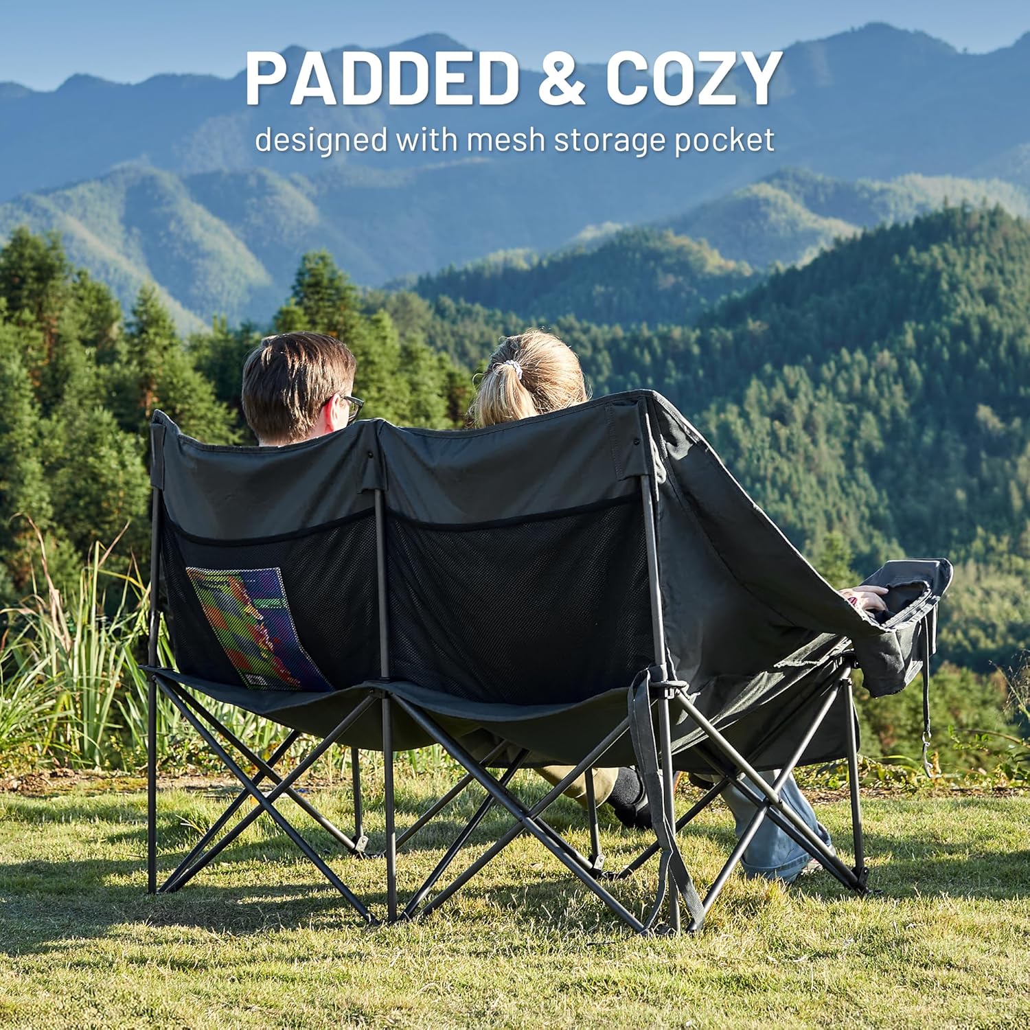 2 Seater Camping Loveseat Folding Sofa 320KG Grey