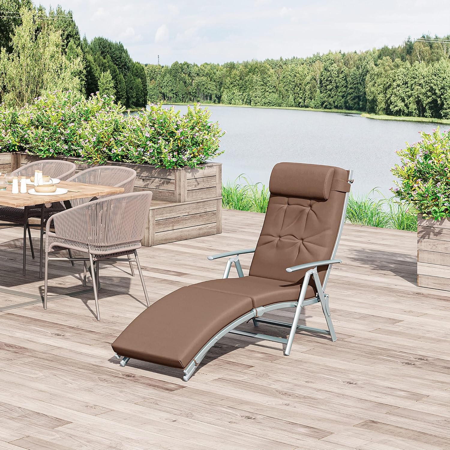 7 Level Folding Sun Lounger Recliner with Headrest Brown