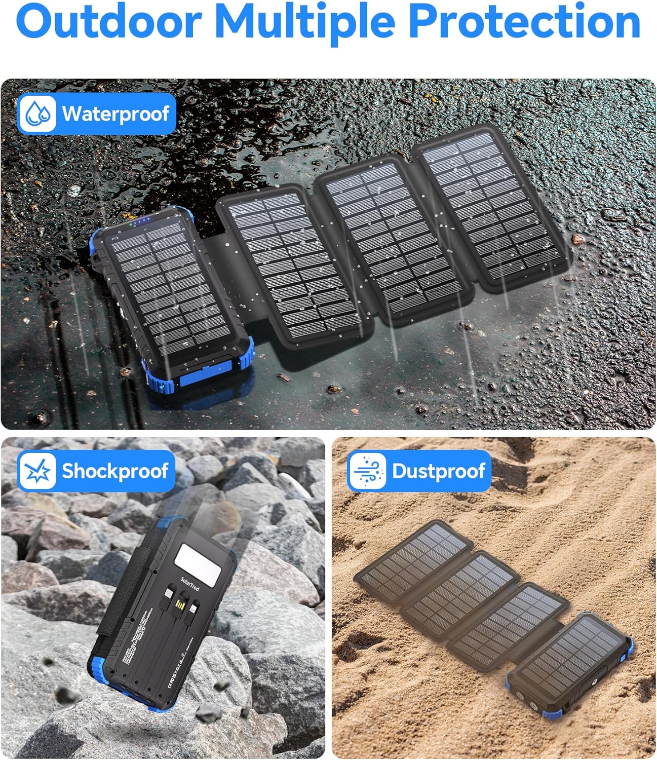45800mAh Solar Power Bank 4 Panel Fast Charging USB C