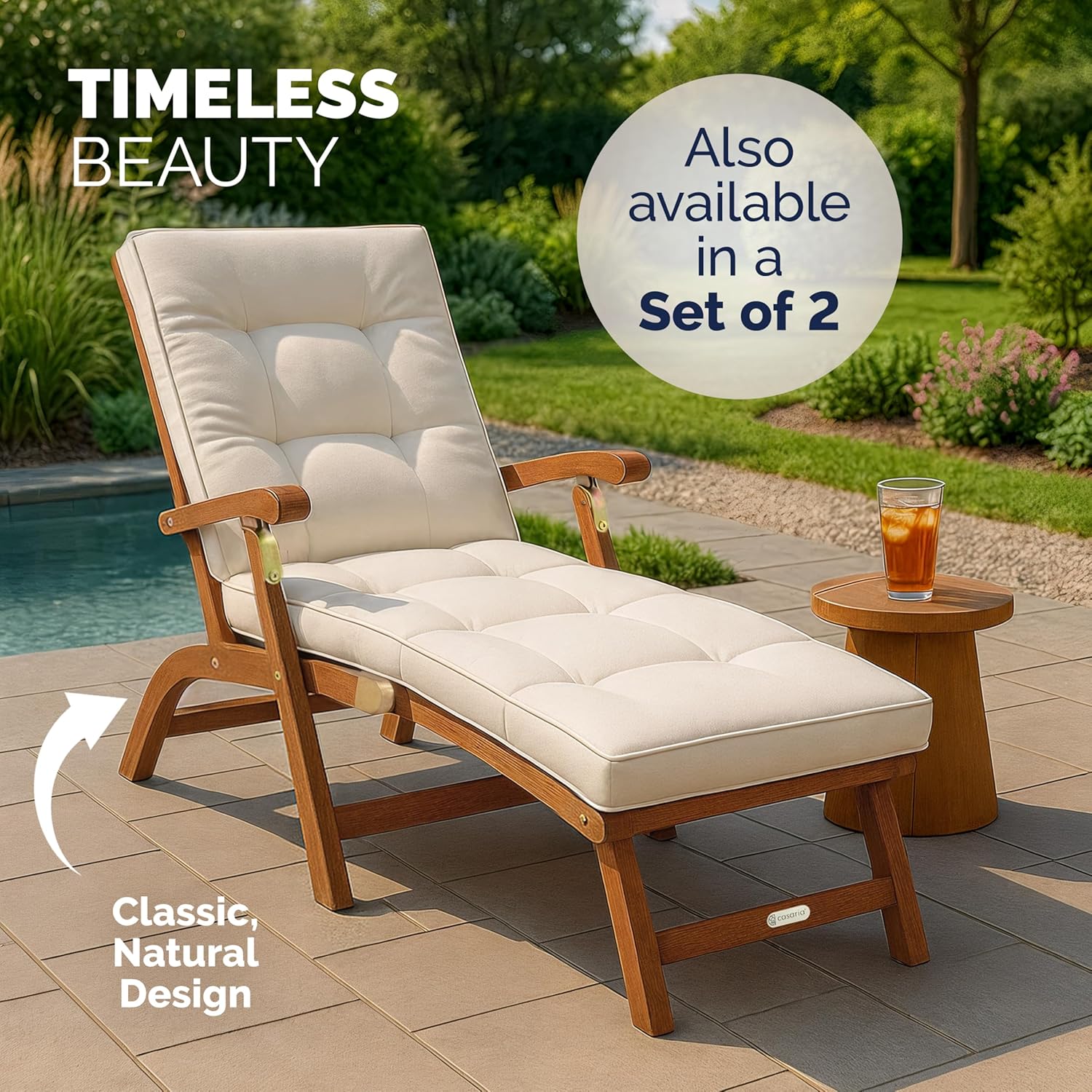 Wooden Sun Lounger Acacia Recliner with Footrest Brown
