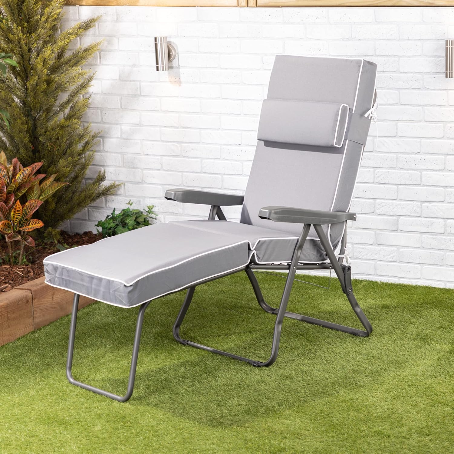 Luxury Garden Sun Lounger with Cushion 5 Position Grey