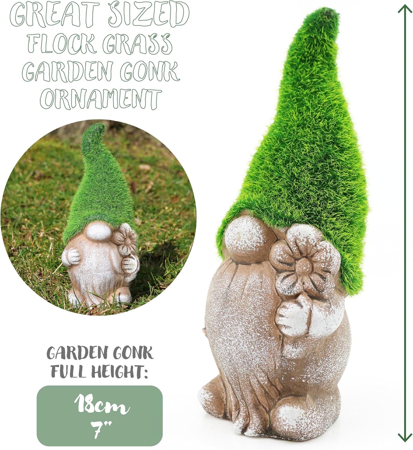 Set of 6 Garden Gnome Ornaments 7in Ceramic Stone Effect Flocked Hat