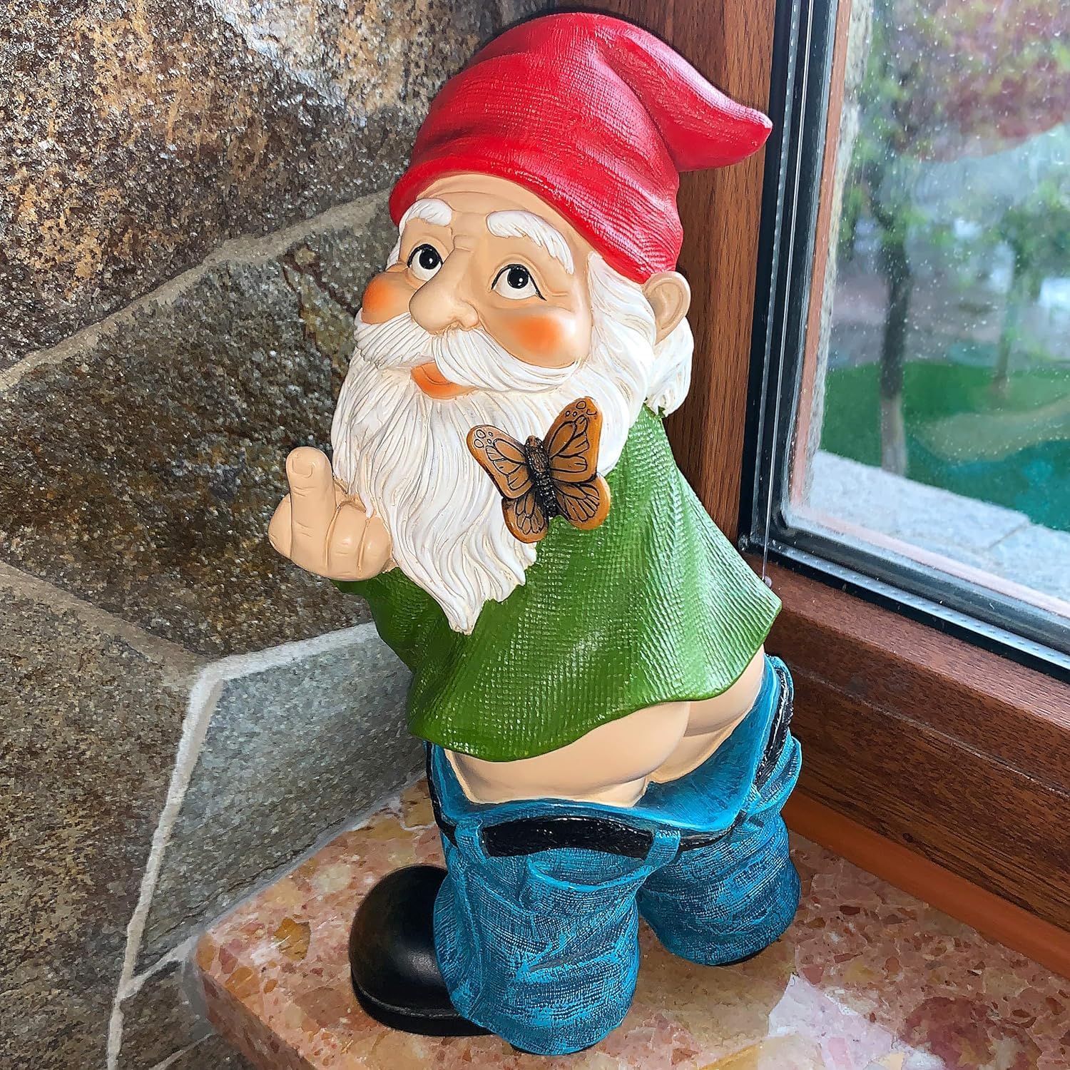 Funny Pants Down Garden Gnome Finger Resin Outdoor Decor