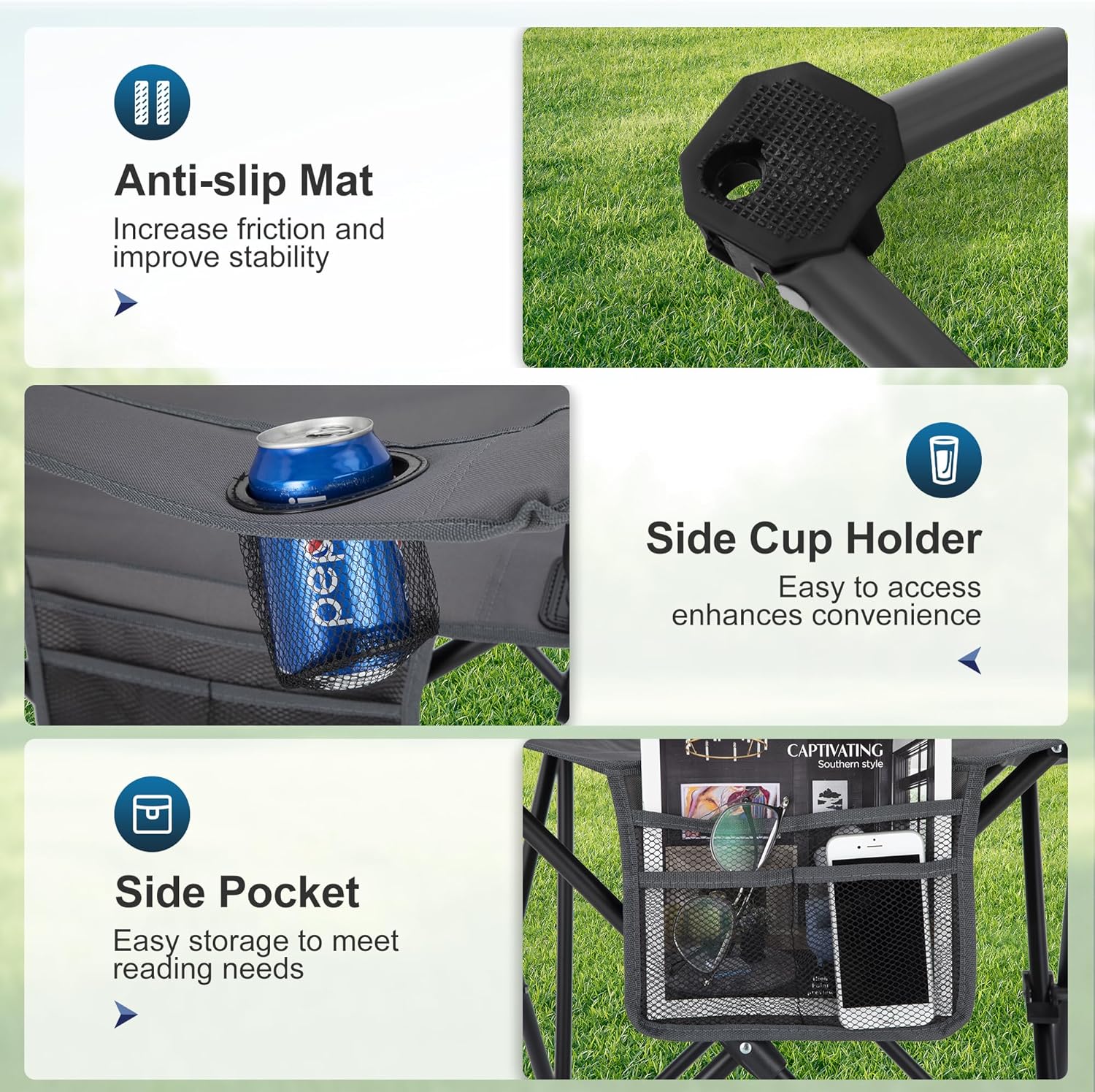 Set of 2 Folding Camping Chairs Cooler Bag Grey