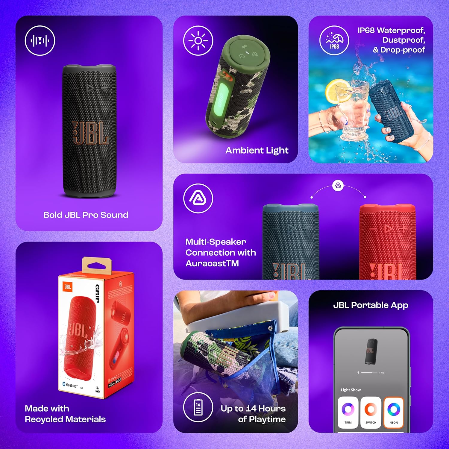 Bluetooth Speaker 16W Waterproof IP68 Portable 14H Playtime
