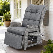Rattan Reclining Sun Lounger Chair with Cushion Table Grey