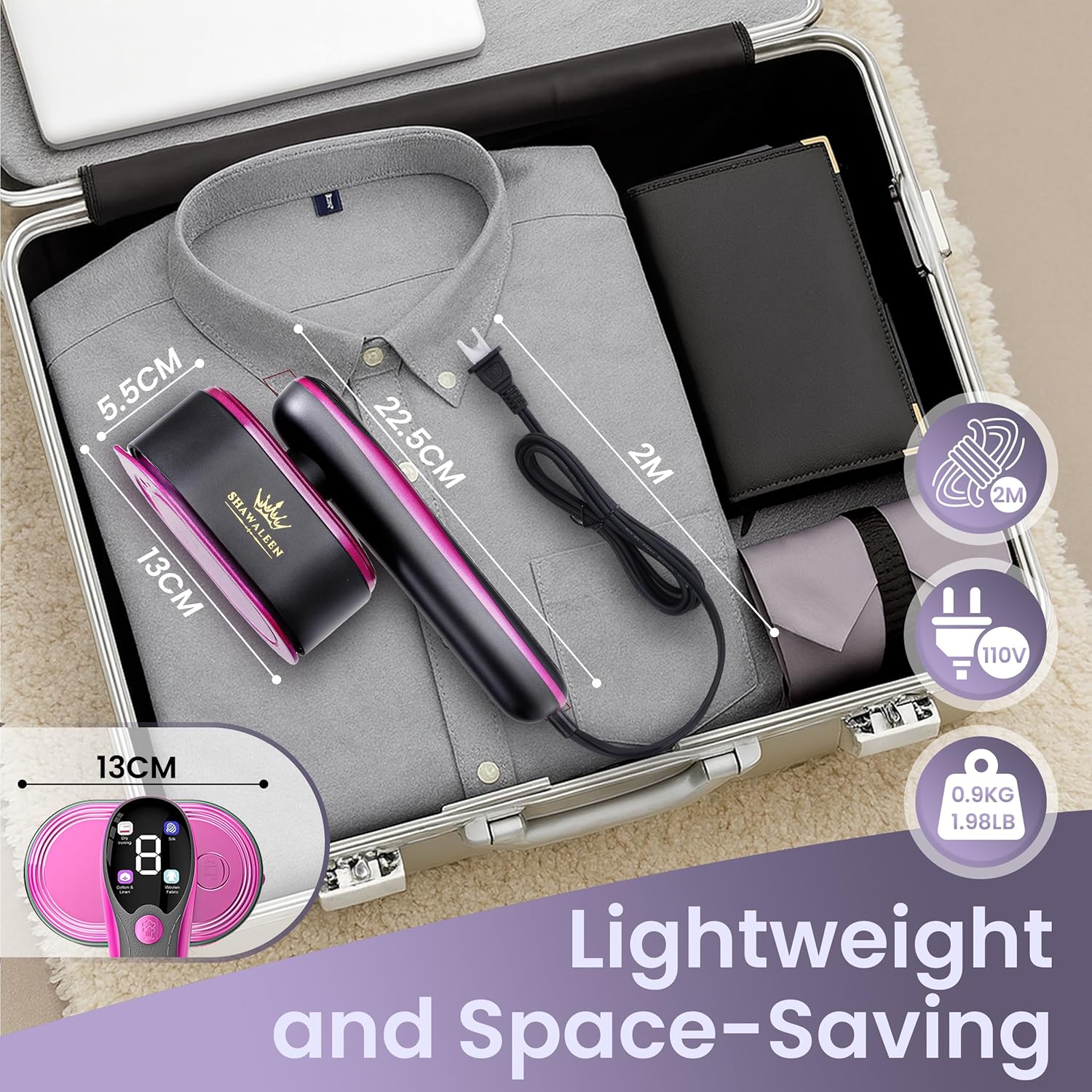 Travel Garment Steamer 1200W 10s Heat 2in1 LCD Portable