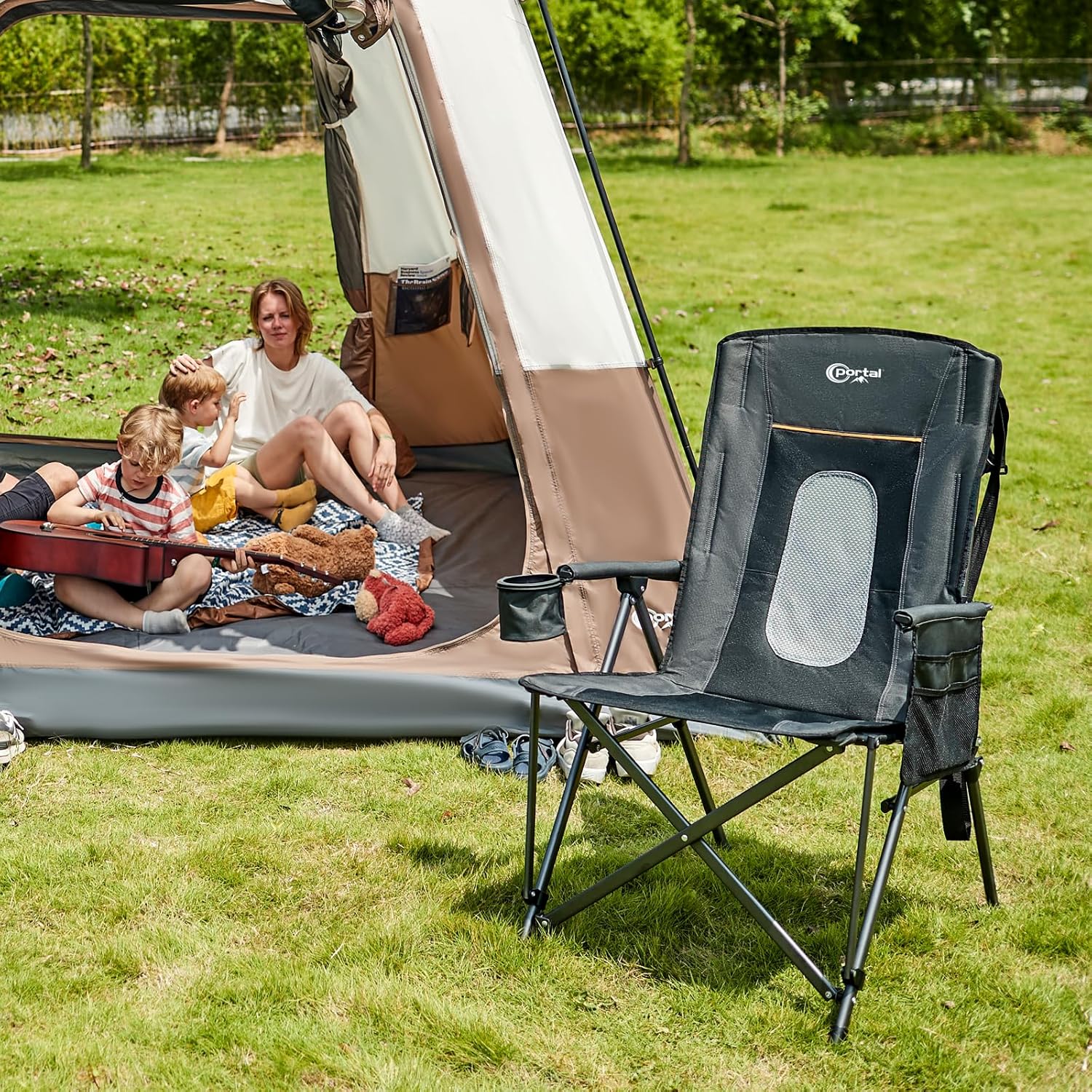 High Back Camping Chair 180kg Heavy Duty Mesh Black