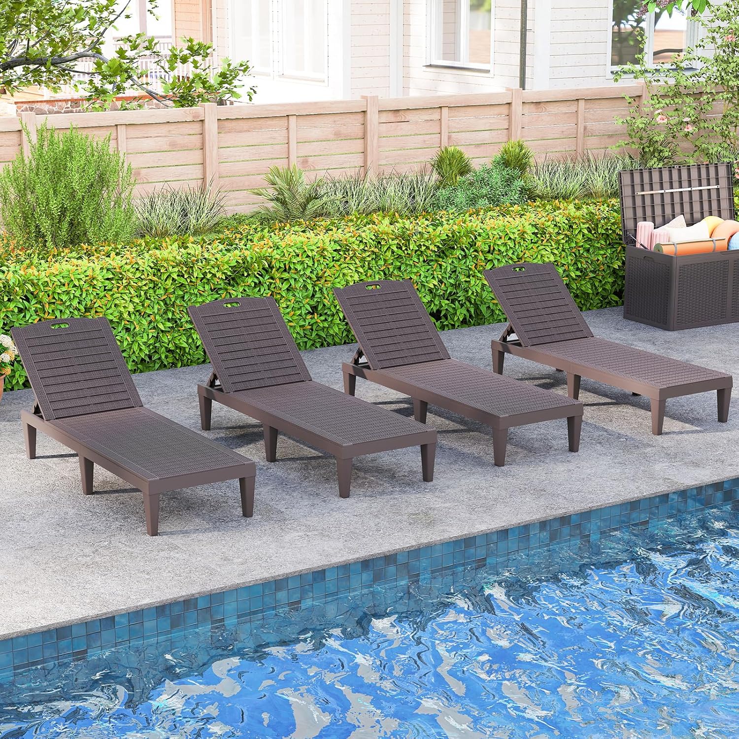Set of 2 Rattan Style Sun Loungers Brown 5 Level