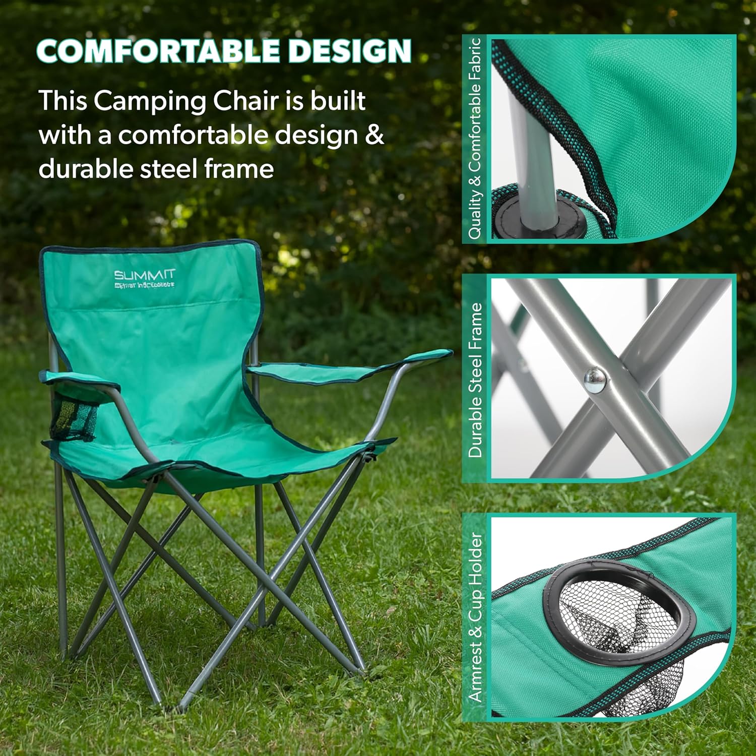 6 Pack Green Folding Camping Chairs with Cup Holder